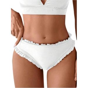 image:imageSOLY HUX Bikini Bottoms for Women Frill Trim Swimsuit Bottom Summer Beach Swim BriefsPlain White