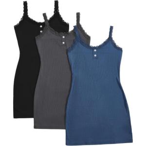 image:imageSOLY HUX Womens 3 Packs Nightgowns Soft Sexy Lace Trim Sleep Dress Chemise Pajamas Sleepwear Cami Mini Slip DressesGrey Dark Blue Black