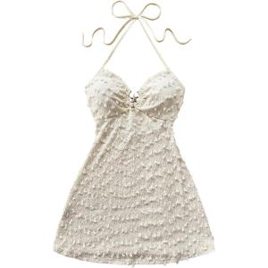 image:imageSOLY HUX Womens Cut Out Tie Backless Halter Dress Sleeveless Mini Beach Vacation DressesPlain Beige