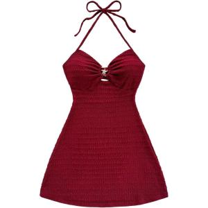 image:imageSOLY HUX Womens Cut Out Tie Backless Halter Dress Sleeveless Mini Beach Vacation DressesPlain Burgundy