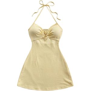 image:imageSOLY HUX Womens Cut Out Tie Backless Halter Dress Sleeveless Mini Beach Vacation DressesPlain Light Yellow