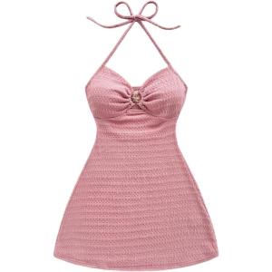 image:imageSOLY HUX Womens Cut Out Tie Backless Halter Dress Sleeveless Mini Beach Vacation DressesPlain Pink