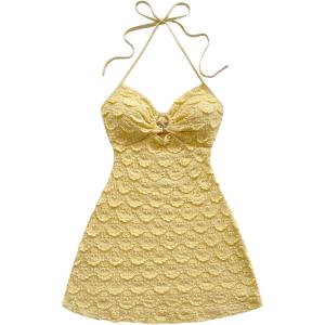 image:imageSOLY HUX Womens Cut Out Tie Backless Halter Dress Sleeveless Mini Beach Vacation DressesPlain Yellow