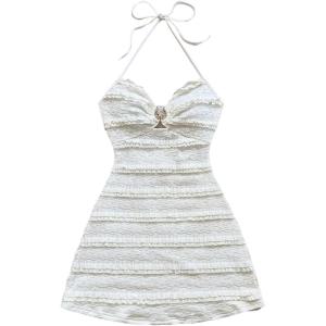 image:imageSOLY HUX Womens Cut Out Tie Backless Halter Dress Sleeveless Mini Beach Vacation DressesPure White