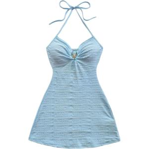 image:imageSOLY HUX Womens Cut Out Tie Backless Halter Dress Sleeveless Mini Beach Vacation DressesSolid Light Blue