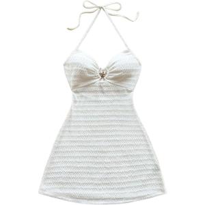 image:imageSOLY HUX Womens Cut Out Tie Backless Halter Dress Sleeveless Mini Beach Vacation DressesSolid White