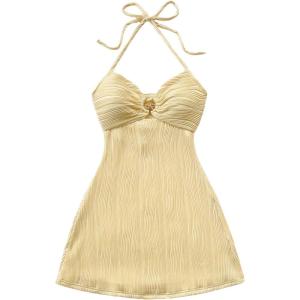 image:imageSOLY HUX Womens Cut Out Tie Backless Halter Dress Sleeveless Mini Beach Vacation DressesSolid Yellow