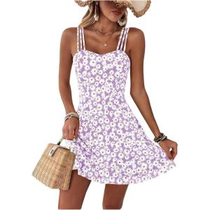 image:imageSOLY HUX Womens Floral Print Cami Dress Spaghetti Strap A Line Flowy Summer Mini Dresses SundressMauve Purple