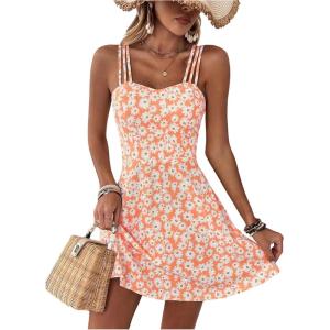 image:imageSOLY HUX Womens Floral Print Cami Dress Spaghetti Strap A Line Flowy Summer Mini Dresses SundressOrange Floral