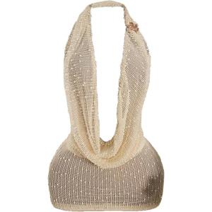 image:imageSOLY HUX Womens Halter Mesh Mini Dress Sexy Deep V Neck Draped Sleeveless Backless Bodycon Club Party Dresses Plain Apricot XXSmall