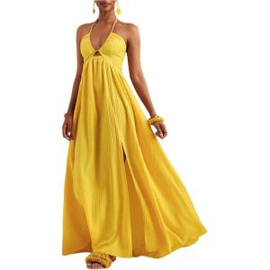 image:imageSOLY HUX Womens Summer Halter Maxi Dress Sleeveless V Neck Split A Line Flowy Long Dresses Vacation SundressSolid Yellow