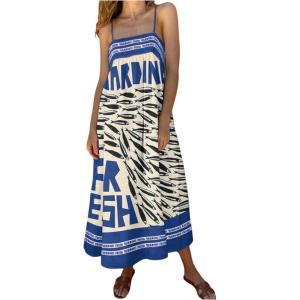 image:imageSOLY HUX Womens Sundress Graphic Print Color Block Spaghetti Strap Flowy Summer Long Cami DressBlue Letter
