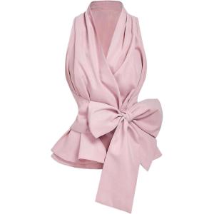 image:imageSOLY HUX Womens Tie Front Peplum Tank Top Summer Wrap Collar V Neck Evening Party BlousePure Light Pink