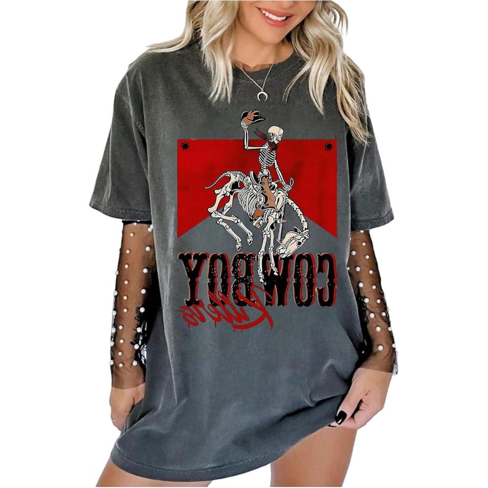 image:imageSOLY HUX Womens Summer Vintage Graphic Tees Short Sleeve Oversized T Shirt Western Rodeo Country Concert TopsDark Grey Letter