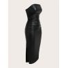 image:imageSOLY HUX Sexy Faux Leather Dress for Women Bodycon Strapless Party Club Midi Long Tube DressesBlack