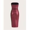 image:imageSOLY HUX Sexy Faux Leather Dress for Women Bodycon Strapless Party Club Midi Long Tube DressesPlain Red
