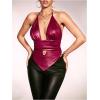 image:imageSOLY HUX Womens Deep V Neck Cut Out Halter Top Tie Backless Asymmetrical Hem Summer TopsSolid Burgundy