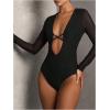 image:imageSOLY HUX Womens Deep V Neck Long Sleeve Bodysuits One Piece Leotard Party Tee TopsPure Black