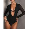 image:imageSOLY HUX Womens Deep V Neck Long Sleeve Bodysuits One Piece Leotard Party Tee TopsPure Black