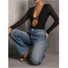 image:imageSOLY HUX Womens Deep V Neck Long Sleeve Bodysuits One Piece Leotard Party Tee TopsPure Black