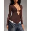 image:imageSOLY HUX Womens Deep V Neck Long Sleeve Bodysuits One Piece Leotard Party Tee TopsPure Brown