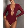 image:imageSOLY HUX Womens Deep V Neck Long Sleeve Bodysuits One Piece Leotard Party Tee TopsPure Burgundy