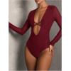 image:imageSOLY HUX Womens Deep V Neck Long Sleeve Bodysuits One Piece Leotard Party Tee TopsPure Burgundy