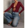image:imageSOLY HUX Womens Deep V Neck Long Sleeve Bodysuits One Piece Leotard Party Tee TopsPure Burgundy