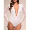 image:imageSOLY HUX Womens Deep V Neck Long Sleeve Bodysuits One Piece Leotard Party Tee TopsPure White
