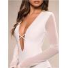 image:imageSOLY HUX Womens Deep V Neck Long Sleeve Bodysuits One Piece Leotard Party Tee TopsPure White
