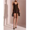 image:imageSOLY HUX Womens Deep V Neck Ruffle Mesh Dress Spaghetti Strap Asymmetrical Mini Dresses with ScarfPlain Coffee Brown