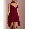 image:imageSOLY HUX Womens Deep V Neck Ruffle Mesh Dress Spaghetti Strap Asymmetrical Mini Dresses with ScarfPure Burgundy