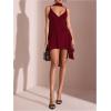 image:imageSOLY HUX Womens Deep V Neck Ruffle Mesh Dress Spaghetti Strap Asymmetrical Mini Dresses with ScarfPure Burgundy