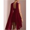image:imageSOLY HUX Womens Deep V Neck Ruffle Mesh Dress Spaghetti Strap Asymmetrical Mini Dresses with ScarfPure Burgundy