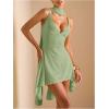 image:imageSOLY HUX Womens Deep V Neck Ruffle Mesh Dress Spaghetti Strap Asymmetrical Mini Dresses with ScarfPure Mint Green