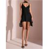 image:imageSOLY HUX Womens Deep V Neck Ruffle Mesh Dress Spaghetti Strap Asymmetrical Mini Dresses with ScarfSolid Black
