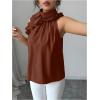 image:imageSOLY HUX Womens Elegant Blouse Ruffle Trim Sleeveless Mock Neck Halter Tank Top Office OutfitCoffee Brown