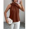 image:imageSOLY HUX Womens Elegant Blouse Ruffle Trim Sleeveless Mock Neck Halter Tank Top Office OutfitCoffee Brown