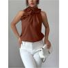 image:imageSOLY HUX Womens Elegant Blouse Ruffle Trim Sleeveless Mock Neck Halter Tank Top Office OutfitCoffee Brown