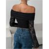 image:imageSOLY HUX Womens Floral Lace Off The Shoulder Tees Long Sleeve Shirts Tight Fitted Going Out TShirt Crop TopsSolid Black