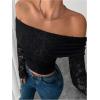 image:imageSOLY HUX Womens Floral Lace Off The Shoulder Tees Long Sleeve Shirts Tight Fitted Going Out TShirt Crop TopsSolid Black