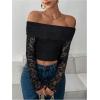 image:imageSOLY HUX Womens Floral Lace Off The Shoulder Tees Long Sleeve Shirts Tight Fitted Going Out TShirt Crop TopsSolid Black