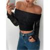 image:imageSOLY HUX Womens Floral Lace Off The Shoulder Tees Long Sleeve Shirts Tight Fitted Going Out TShirt Crop TopsSolid Black