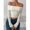image:imageSOLY HUX Womens Floral Lace Off The Shoulder Tees Long Sleeve Shirts Tight Fitted Going Out TShirt Crop TopsSolid White