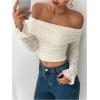 image:imageSOLY HUX Womens Floral Lace Off The Shoulder Tees Long Sleeve Shirts Tight Fitted Going Out TShirt Crop TopsSolid White