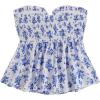 image:imageSOLY HUX Womens Floral Print Tie Front Tube Top Strapless Sleeveless Ruffle Hem Summer Bandeau TopsBlue and White Floral