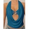 image:imageSOLY HUX Womens Halter Top Cut Out Draped Front Sleeveless Tie Backless Crop Tank TopsPlain Blue