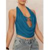 image:imageSOLY HUX Womens Halter Top Cut Out Draped Front Sleeveless Tie Backless Crop Tank TopsPlain Blue