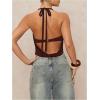 image:imageSOLY HUX Womens Halter Top Cut Out Draped Front Sleeveless Tie Backless Crop Tank TopsPlain Chocolate Brown