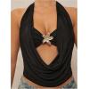 image:imageSOLY HUX Womens Halter Top Cut Out Draped Front Sleeveless Tie Backless Crop Tank TopsSolid Black